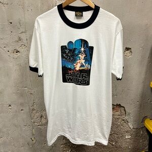 Vintage 1977 Print Iron On Changes Tag 80s Star Wars Promo Tee XL Unisex Adult